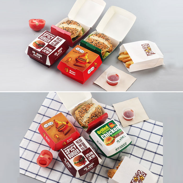 Disposable printing foldable food grade paper burger box