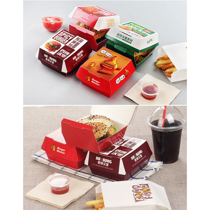 Disposable printing foldable food grade paper burger box